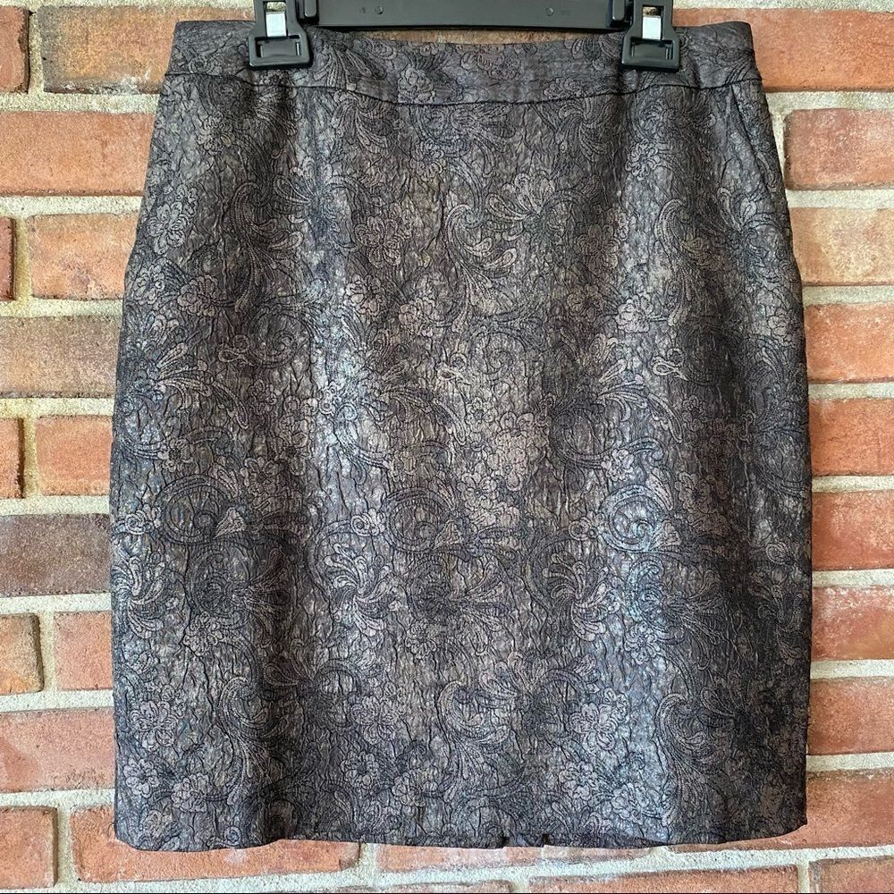 Coldwater Creek Brown Textured Brocade Paisley Lined Pencil Skirt with Pockets